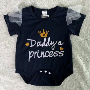 4/$12 💥♻ Shein "Daddy's Princess" Tiara Crown Black Bodysuit | 3-6m | 3986